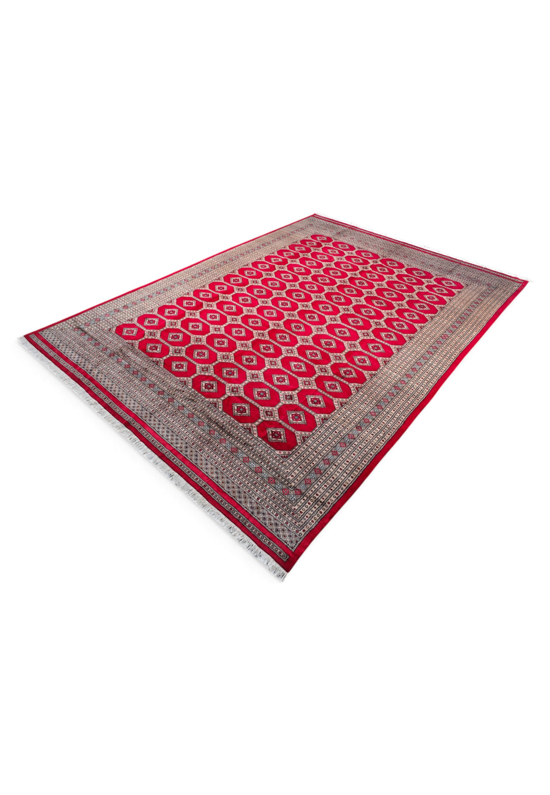Ruby Red Diamond Lattice Bokhara, Hand-Knotted Wool Rug