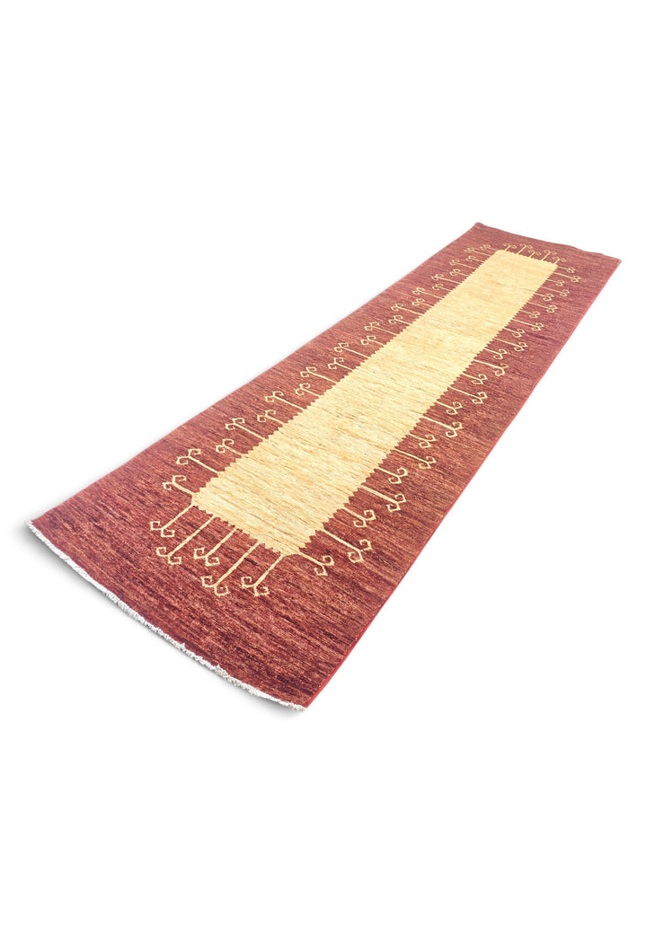 Terracotta and Cream Panel Gabbeh, Hand-Knotted Wool Rug