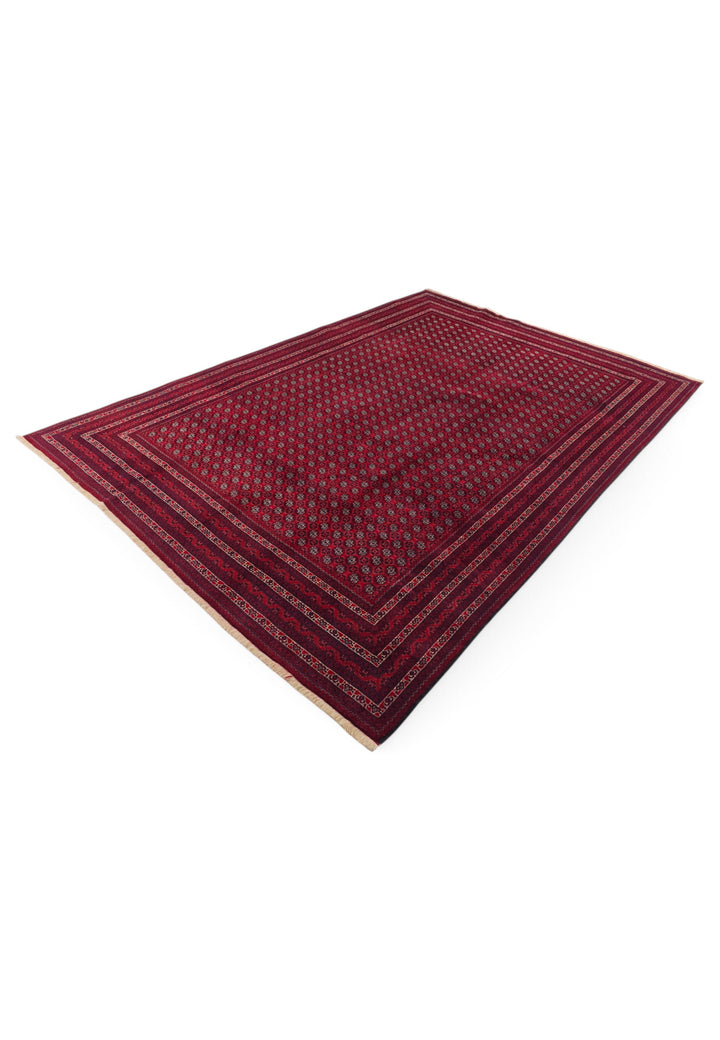 Wine Red Khoja Roshnai, Hand-Knotted Wool Rug