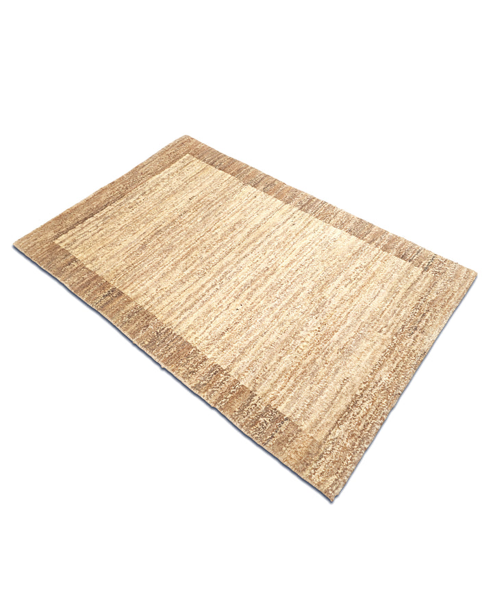 Cream &amp; Brown Border Gabbeh, Hand-Knotted Afghan Wool Rug