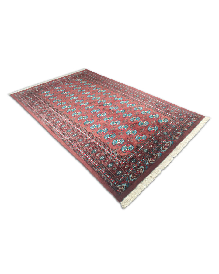 Oxblood and Blue Turkmen Gül Bokhara, Hand-Knotted Wool Rug