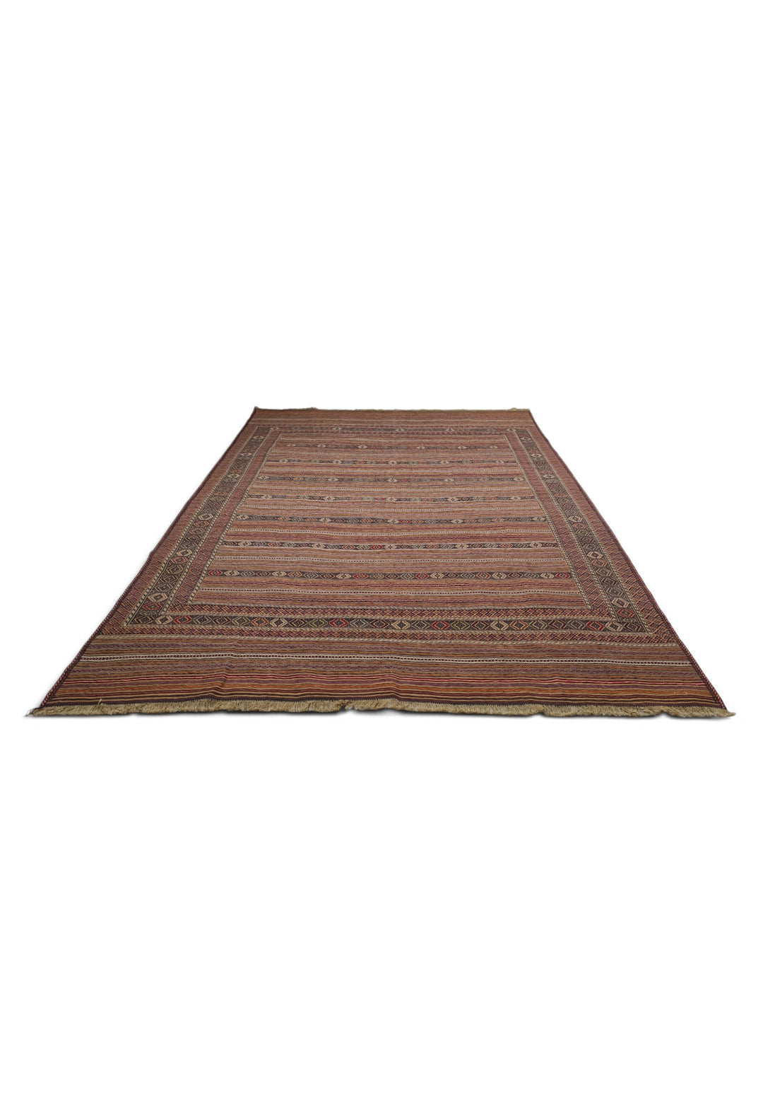 Taupe and Cream Banded Kilim, Hand-Woven Wool