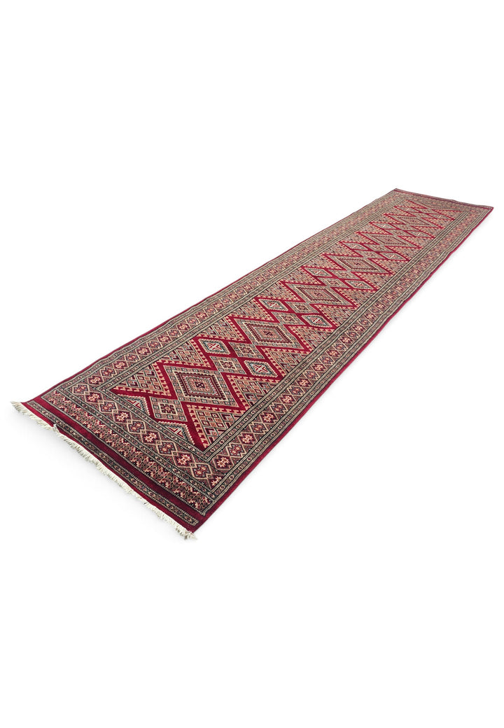 Wine and Cream Jaldar Lattice, Hand-Knotted Wool and Silk Rug