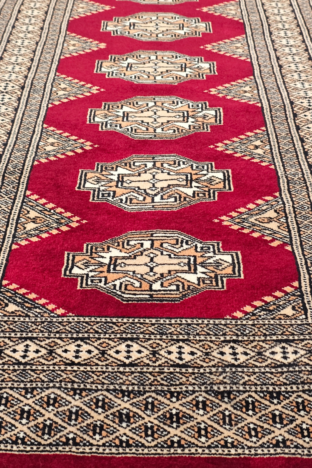 Wine Red and Beige Yamoud Rug, Hand-Knotted Wool