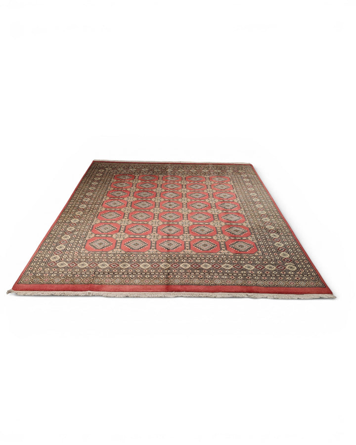 Terracotta Gul Pakistani Jaldar, Hand-Knotted Wool Rug