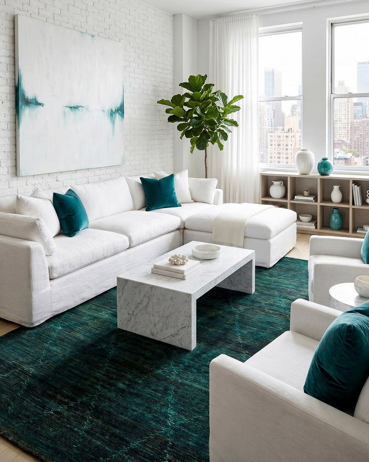 Teal Gabbeh, Hand-Knotted Afghan Wool Rug