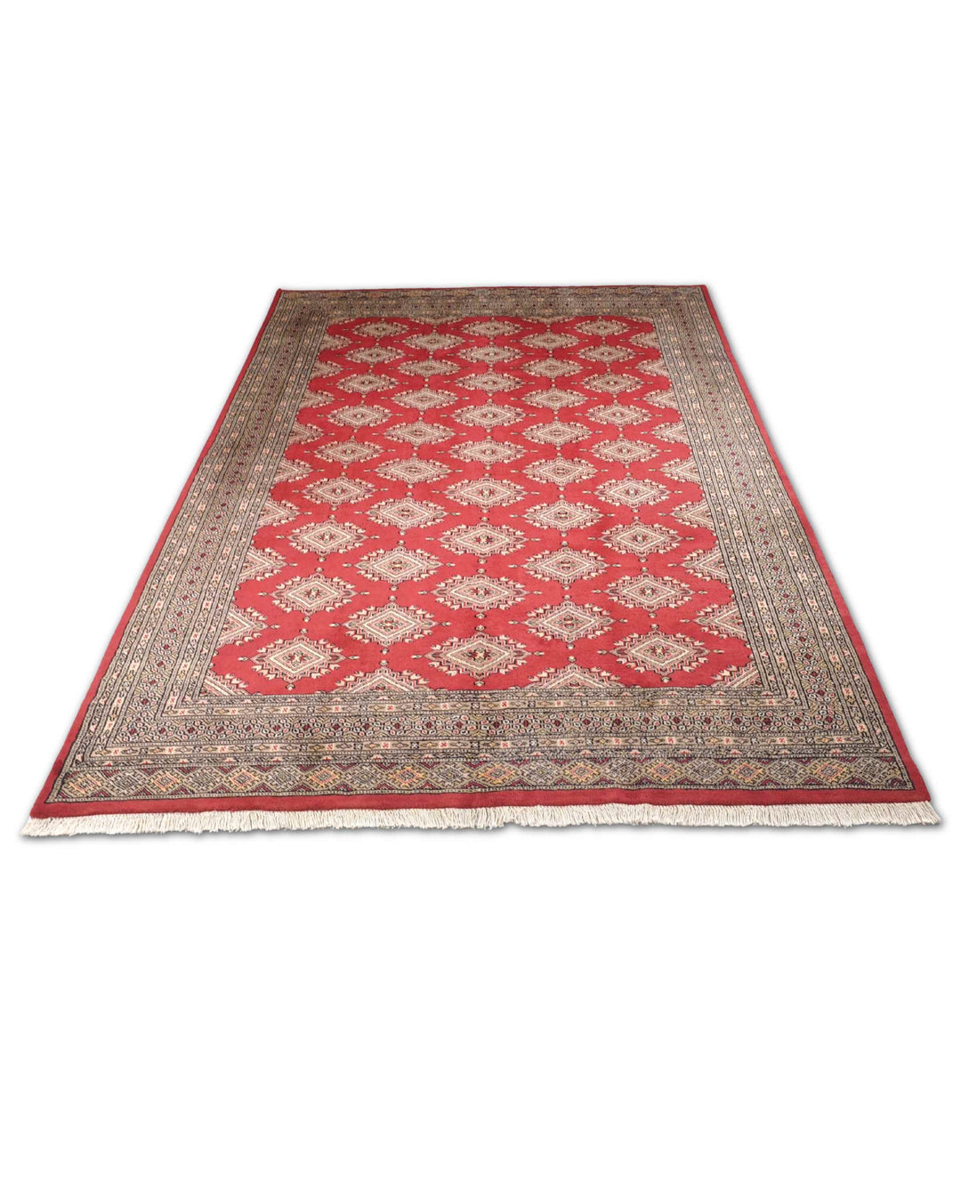 Brick Red and Camel Jaldar Star Gül, Hand-Knotted Wool Rug