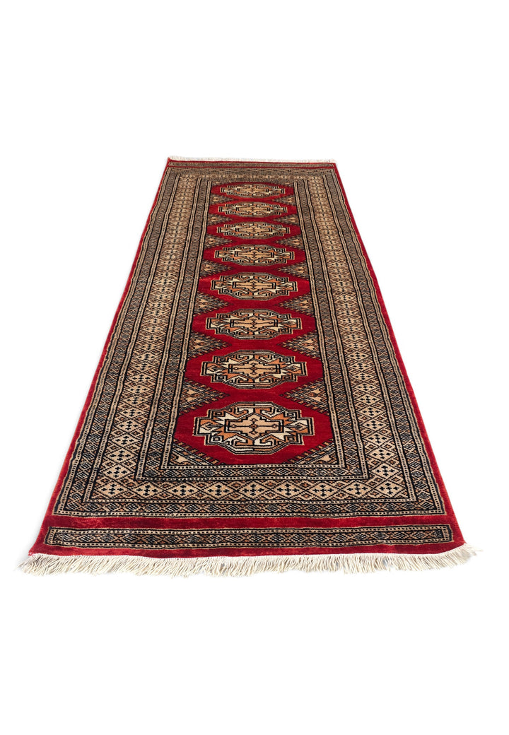Red and Beige Yamoud Rug, Hand-Knotted Wool