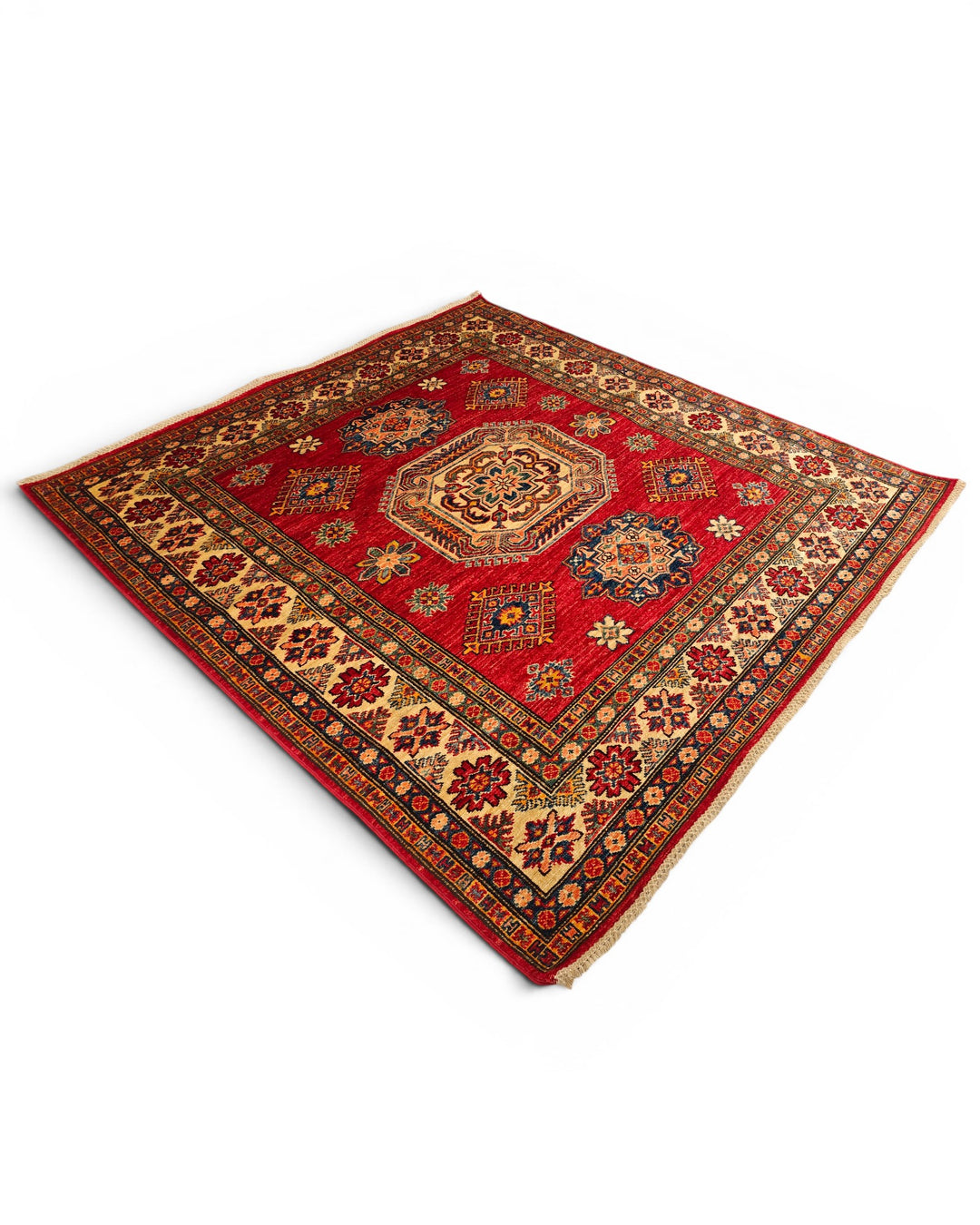 Red Medallion Kazak Rug, Hand-Knotted Afghan Wool