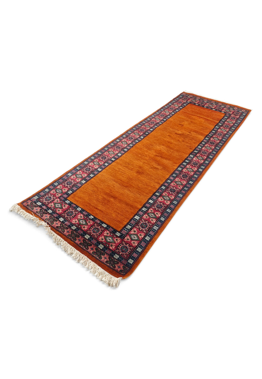 Saffron and Rose Plain Field Runner, Hand-Knotted Wool Rug