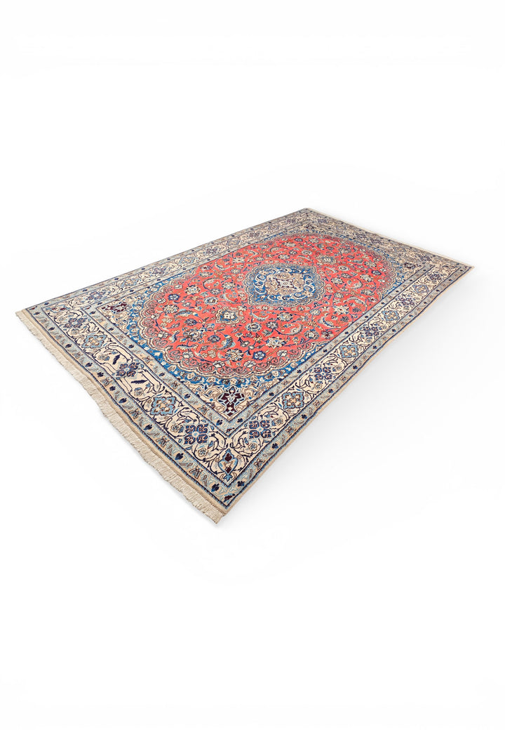 Coral Medallion Persian Nain, Hand-Knotted Wool Rug