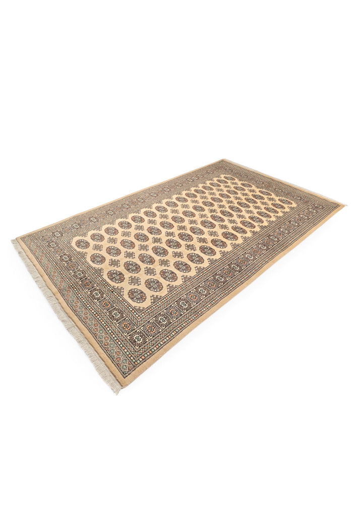 Warm Gold and Espresso Turkmen Gül Bokhara, Hand-Knotted Wool Rug