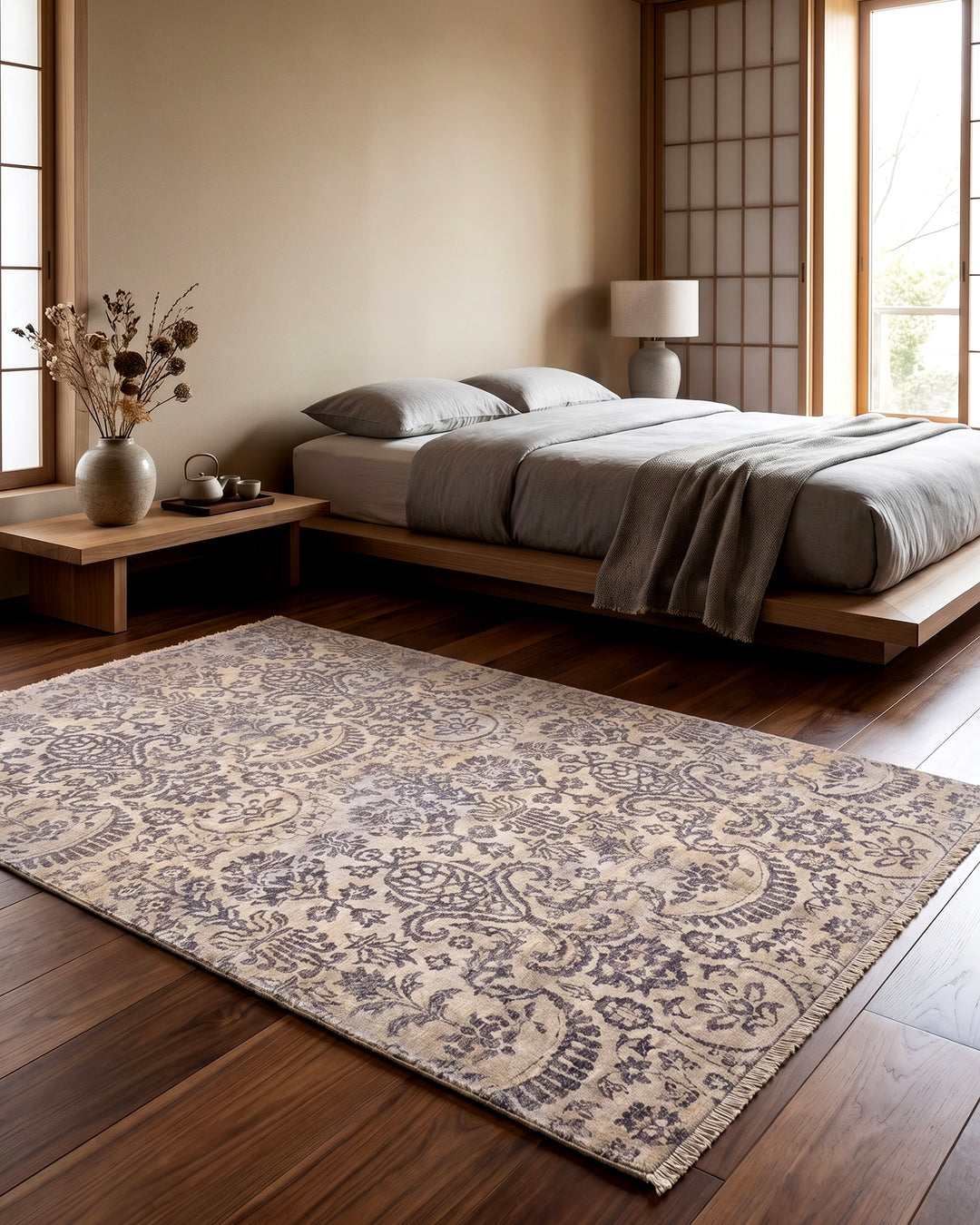 Heather Floral Gabbeh, Hand-Knotted Afghan Wool &amp; Silk Rug