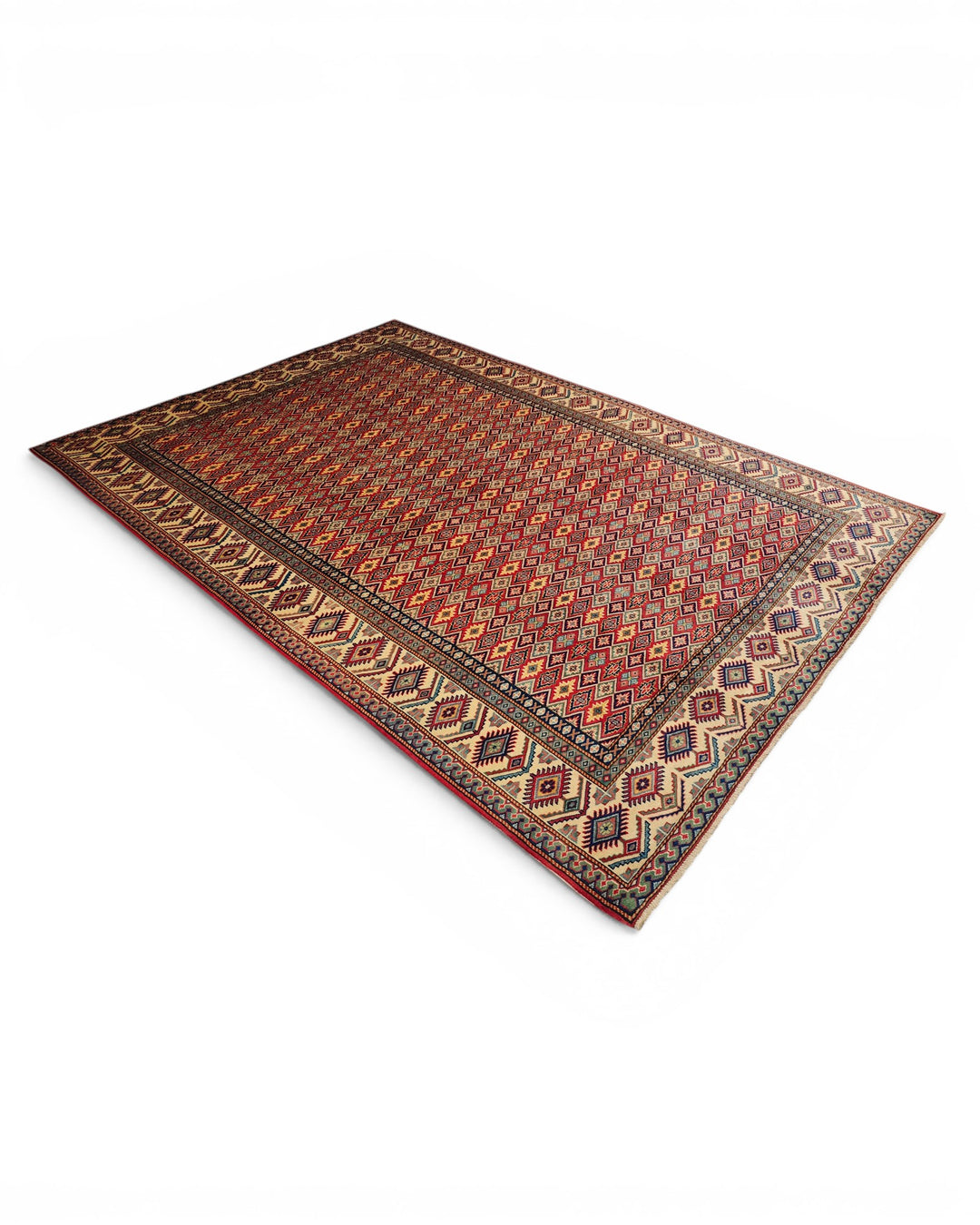 Red All-Over Diamond Lattice Rug, Hand-Knotted Afghani Sherwan