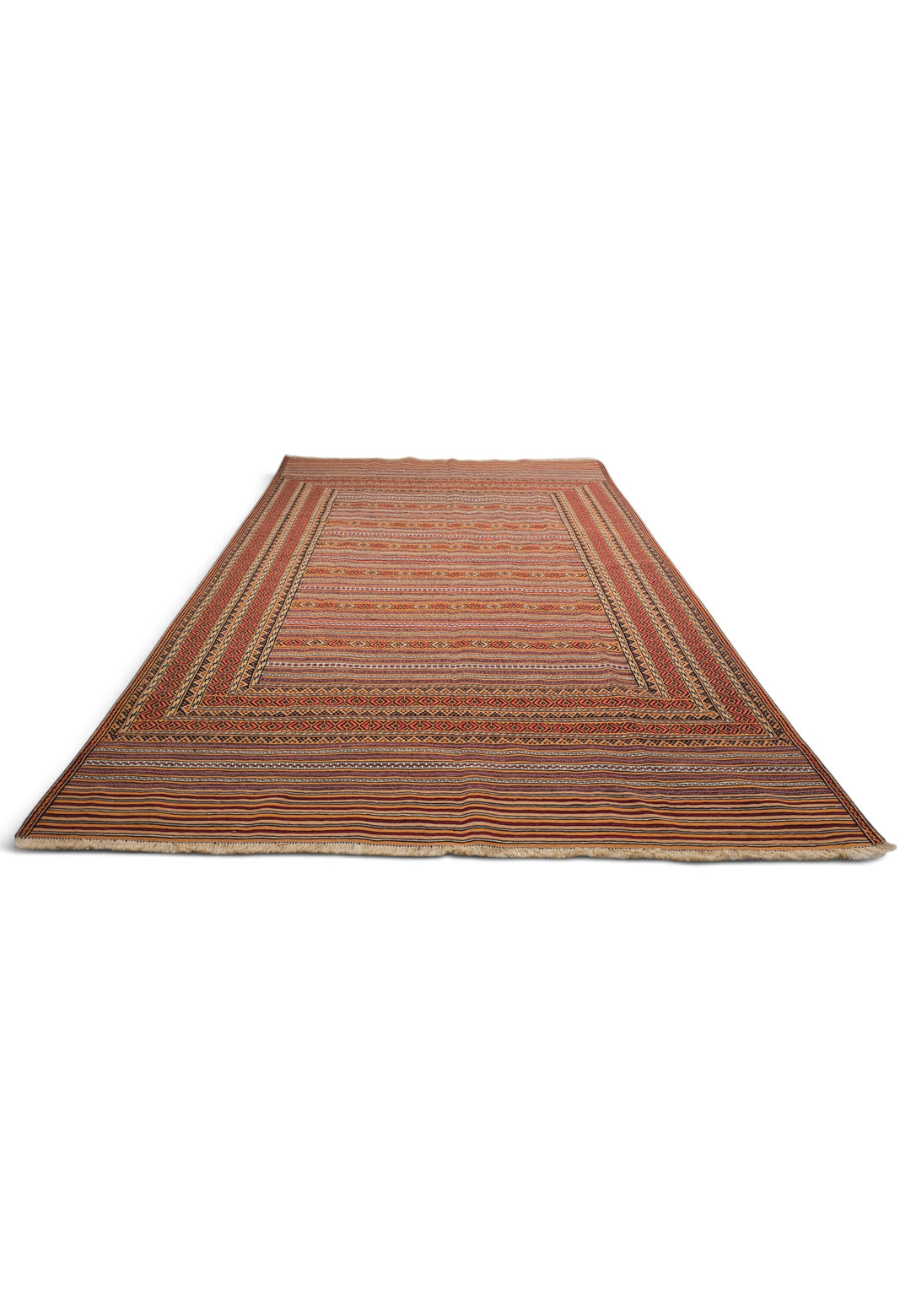 Terracotta and Apricot Banded Kilim, Hand-Woven Wool