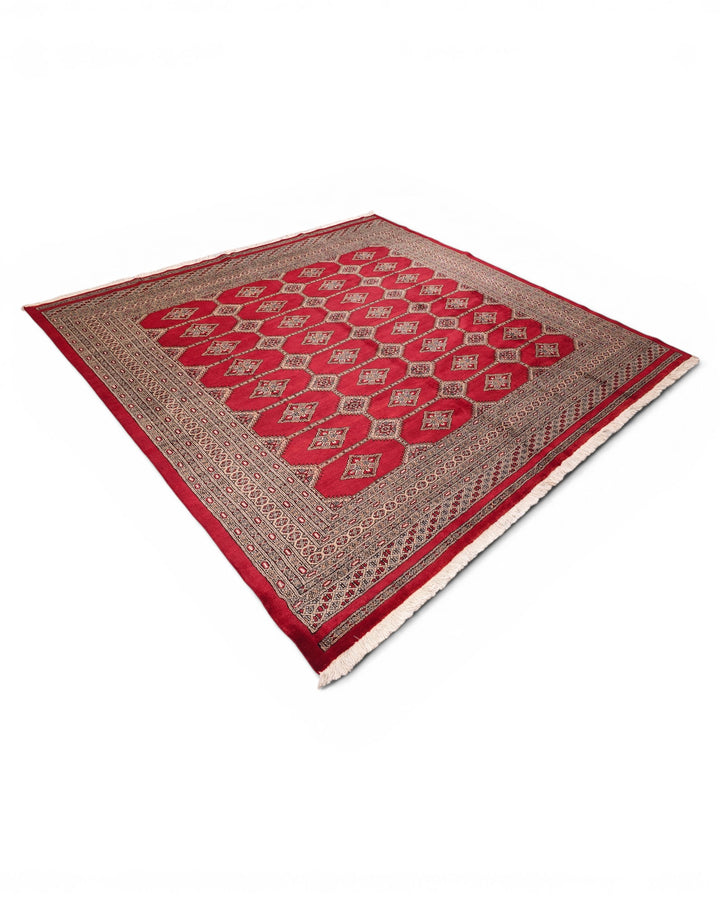 Red Gul Pakistani Jaldar, Hand-Knotted Wool Rug