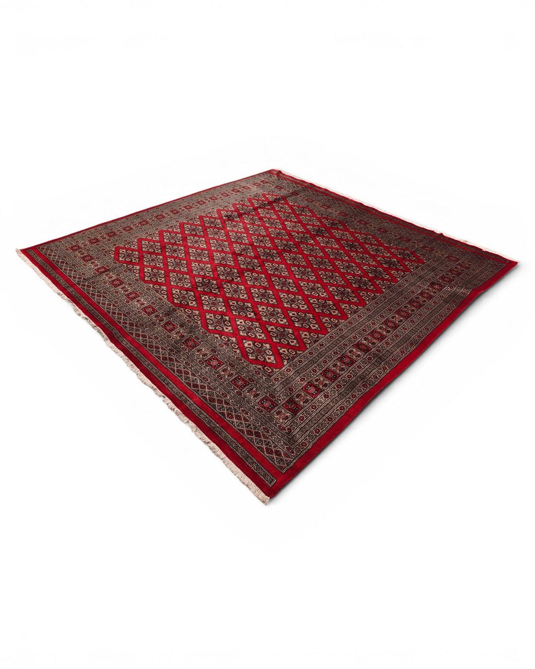 Red Diamond Pakistani Jaldar, Hand-Knotted Wool Rug