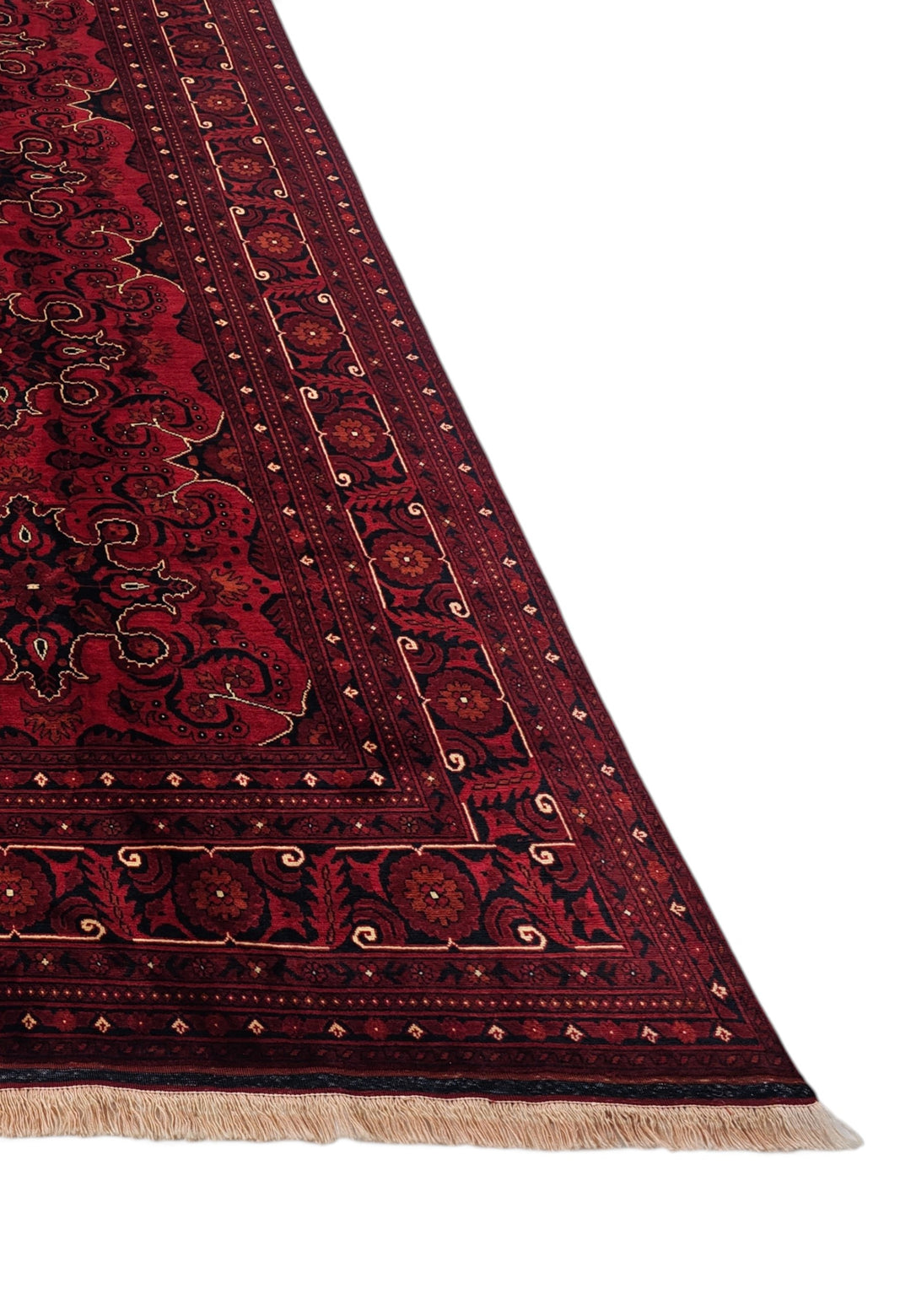 Deep Red Cartouche Khal Mohammadi Rug, Hand-Knotted Wool