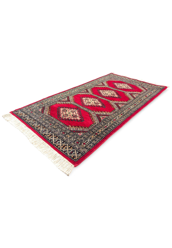 Ruby Red and Ivory Diamond Gül Jaldar Rug, Hand-Knotted Wool