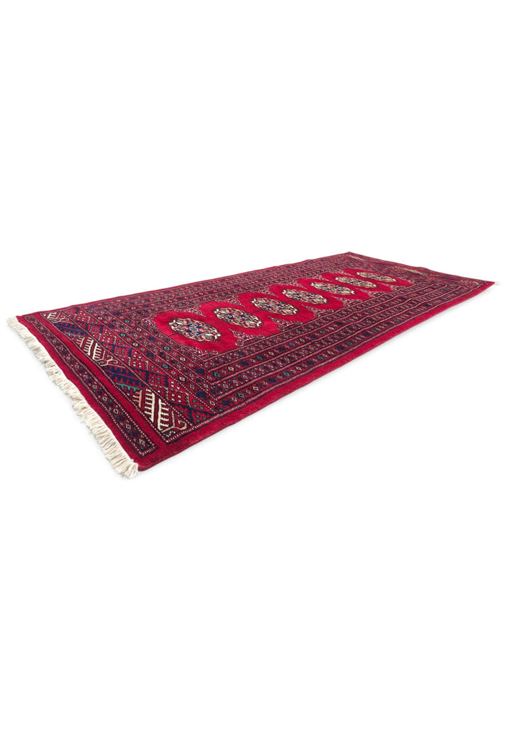 Crimson Single Column Gül Bokhara, Hand-Knotted Wool Rug