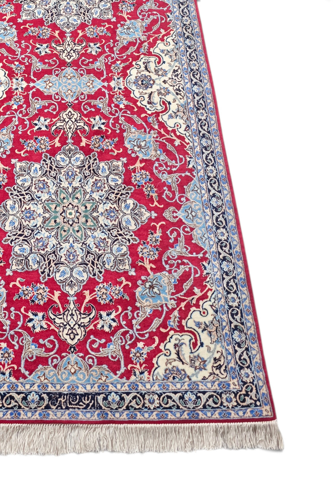 Red and Navy Medallion Nain, Hand-Knotted Wool Rug