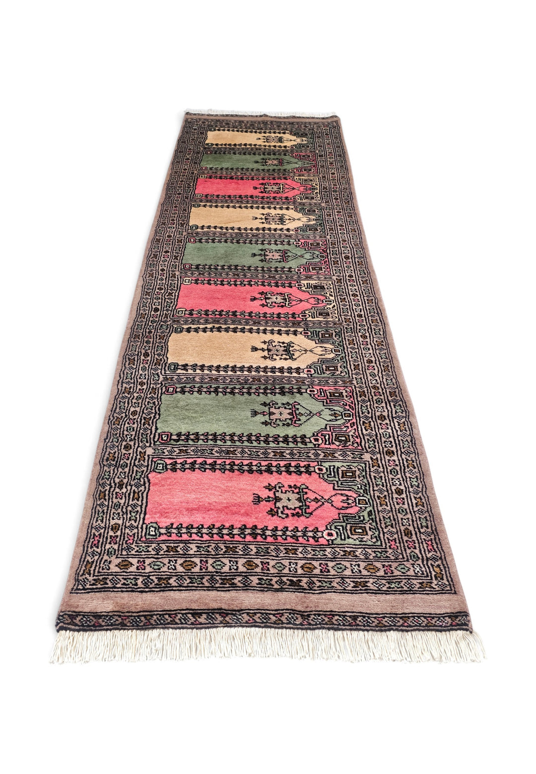 Taupe and Pink Three-Colour Saf, Hand-Knotted Wool Rug