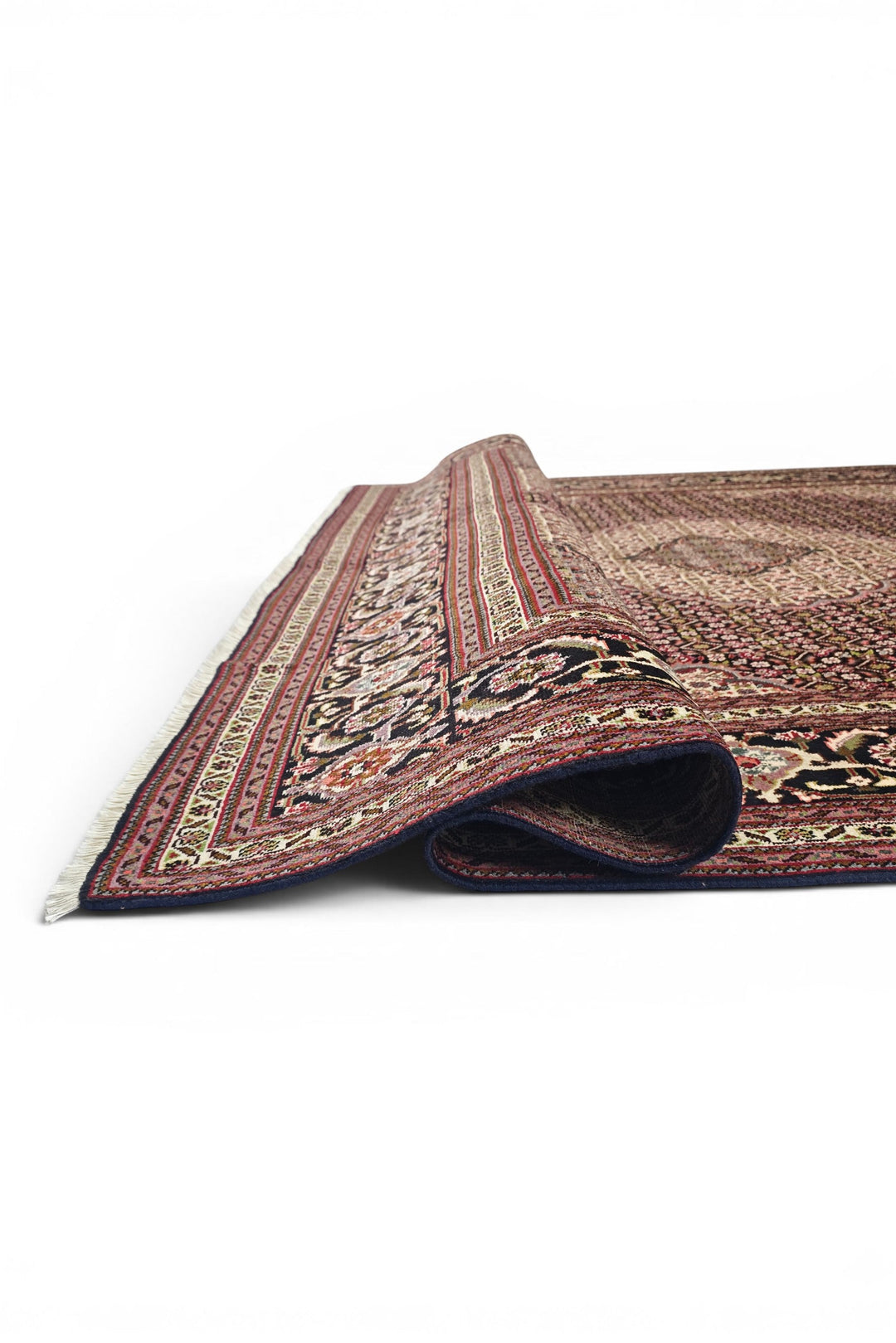 Burgundy Mahi Medallion Persian Tabriz, Hand-Knotted Wool Rug