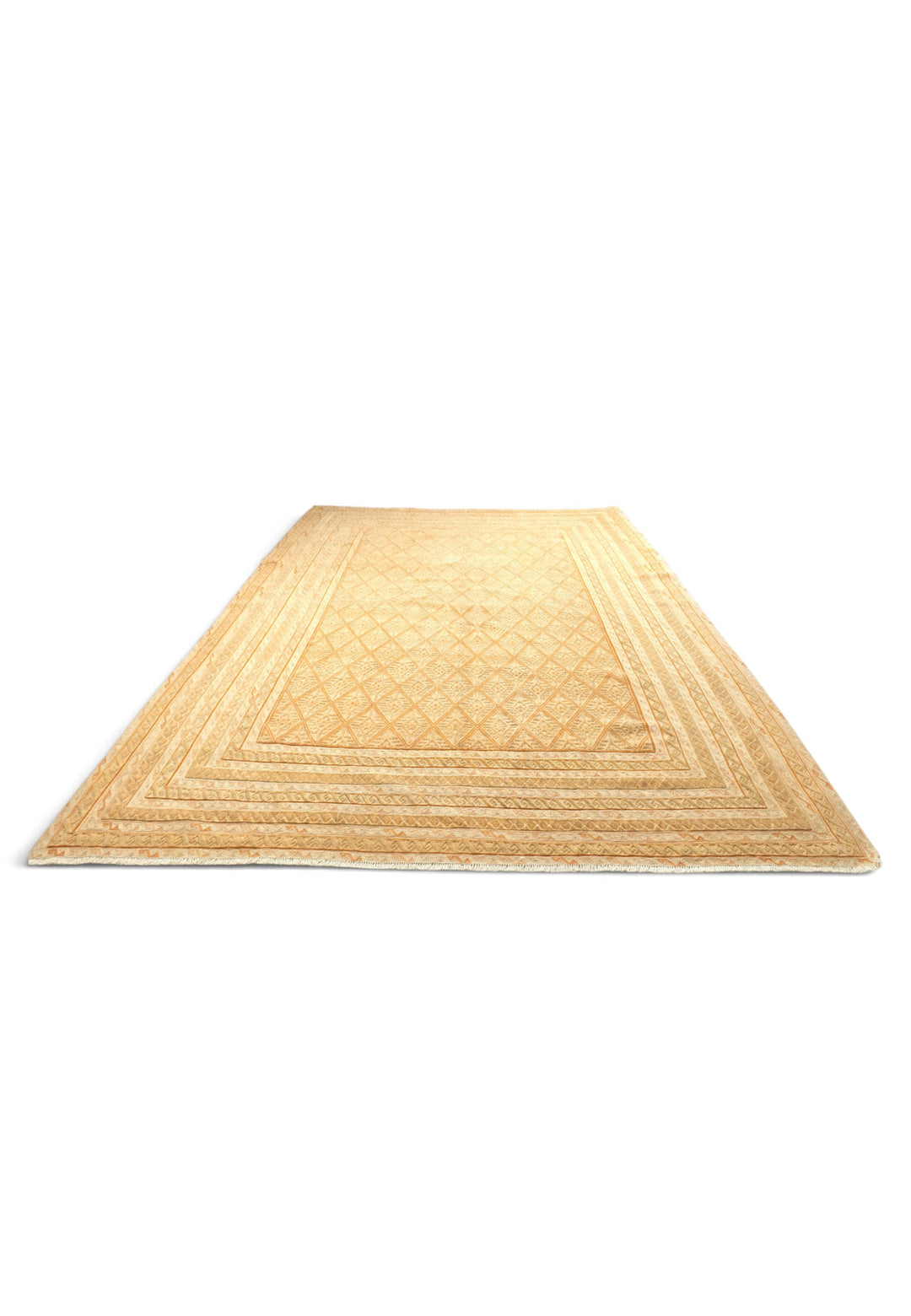 Pale Gold and Cream Diamond Lattice Kilim, Hand-Woven Wool