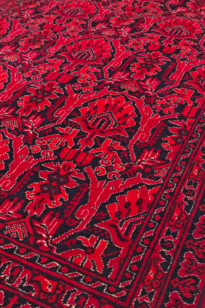 Red and Black Khan Muhammadi Rug, Hand-Knotted Wool