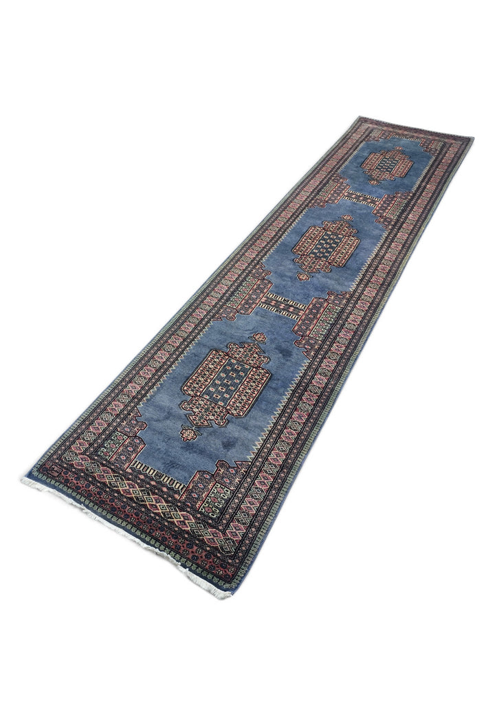 Slate Blue and Rose Jaldar Portal Medallion, Hand-Knotted Wool Rug