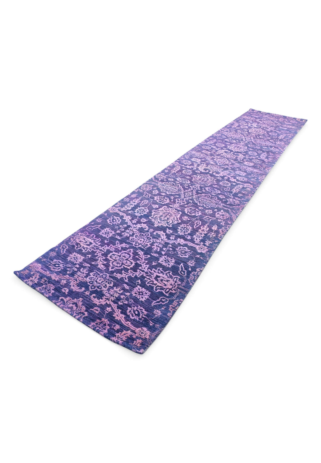 Violet and Lilac All-Over Palmette, Hand-Knotted Wool and Silk Rug