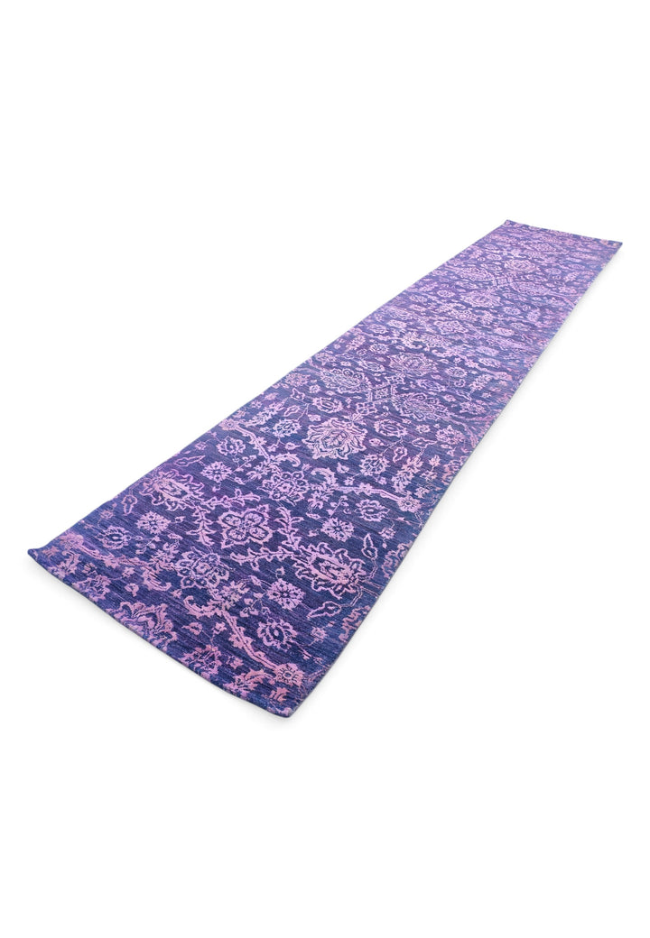 Violet and Lilac All-Over Palmette, Hand-Knotted Wool and Silk Rug