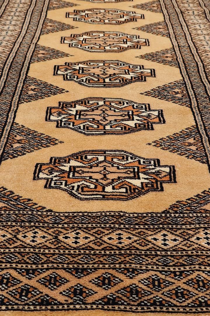 Wheat Gold and Beige Yamoud Rug, Hand-Knotted Wool