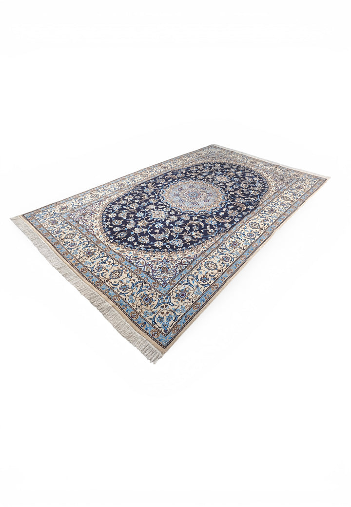 Navy &amp; Ivory Medallion Persian Nain, Hand-Knotted Wool Rug