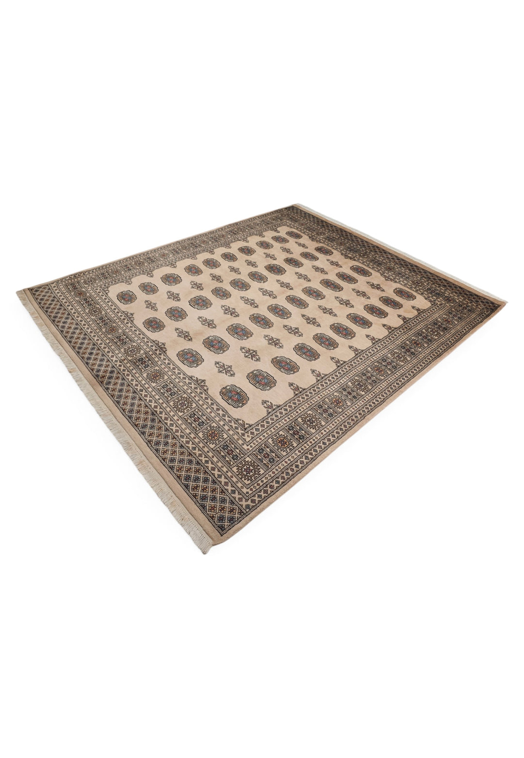 Sand Beige Turkmen Gül Bokhara, Hand-Knotted Wool Rug