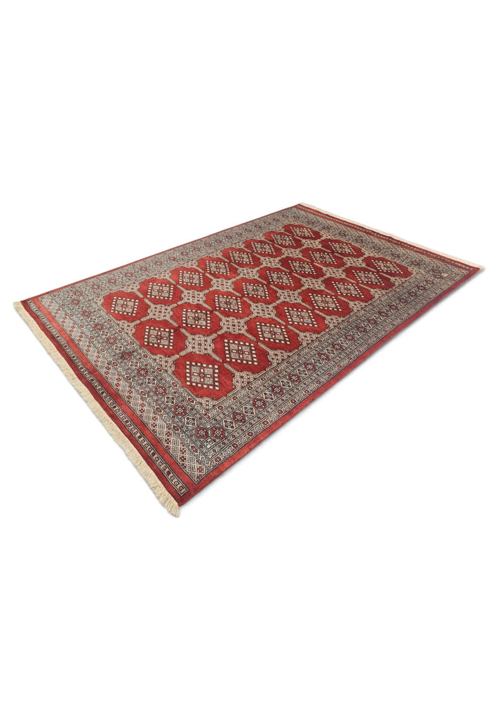 Brick Red and Cream Turkmen Gül Bokhara, Hand-Knotted Wool Rug