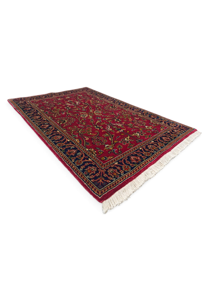 Oxblood and Navy Hereke Floral, Hand-Knotted Wool Rug