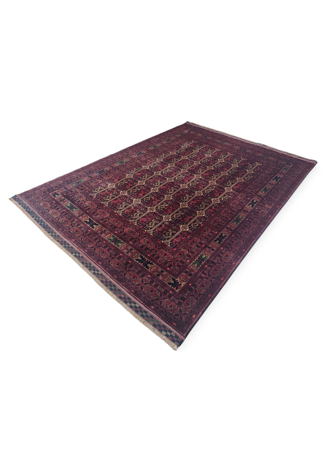 Deep Wine Red Turkmen Compartment Gül Khan Muhammadi Rug, Hand-Knotted Wool