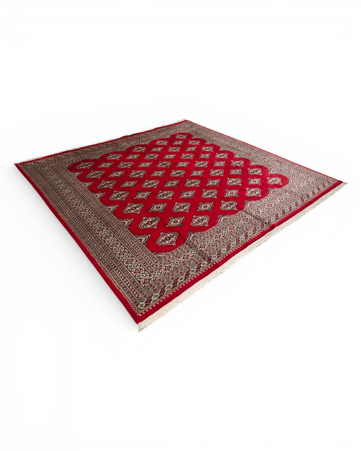 Crimson Medallion Pakistani Jaldar, Hand-Knotted Wool Rug