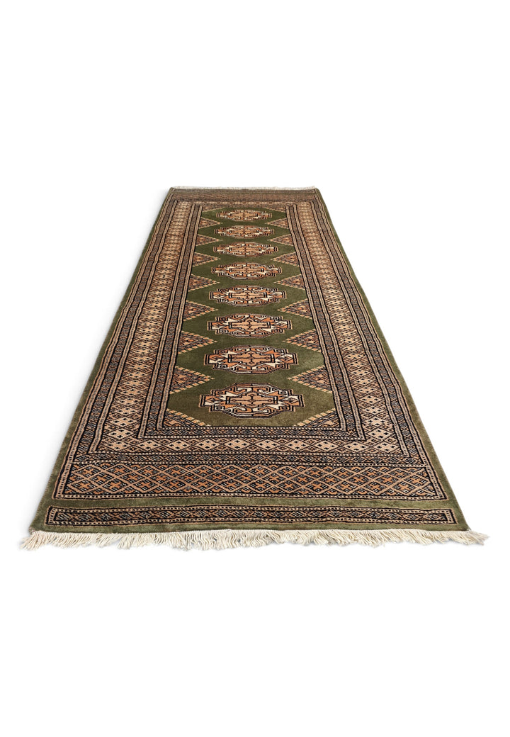 Olive Green and Beige Yamoud Rug, Hand-Knotted Wool