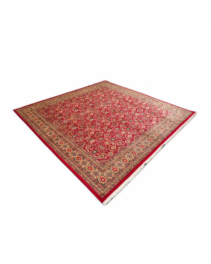 Red Pakistani Jaldar, Hand-Knotted Wool Rug