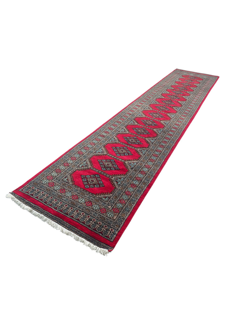 Crimson and Taupe Compartment Medallion, Hand-Knotted Wool Rug