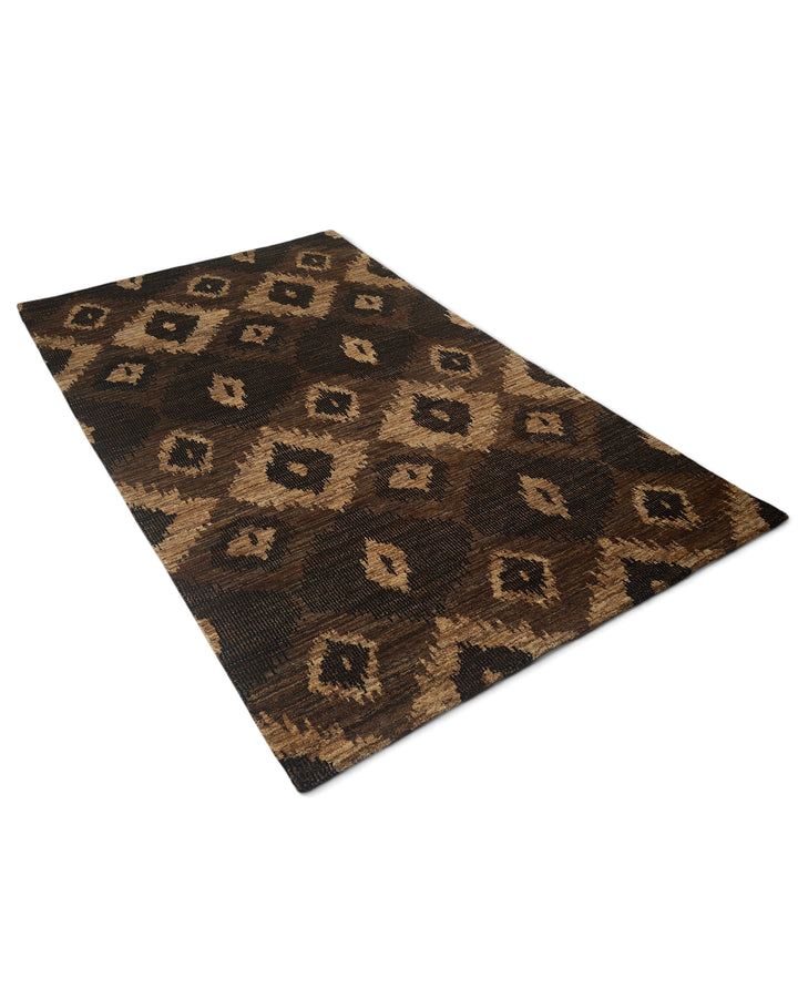 Bronze Ikat Gabbeh, Hand-Knotted Afghan Wool Rug