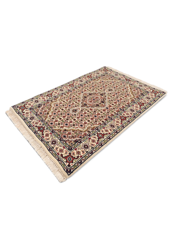 Ivory and Chestnut Mahi Medallion Tabriz, Hand-Knotted Wool Rug
