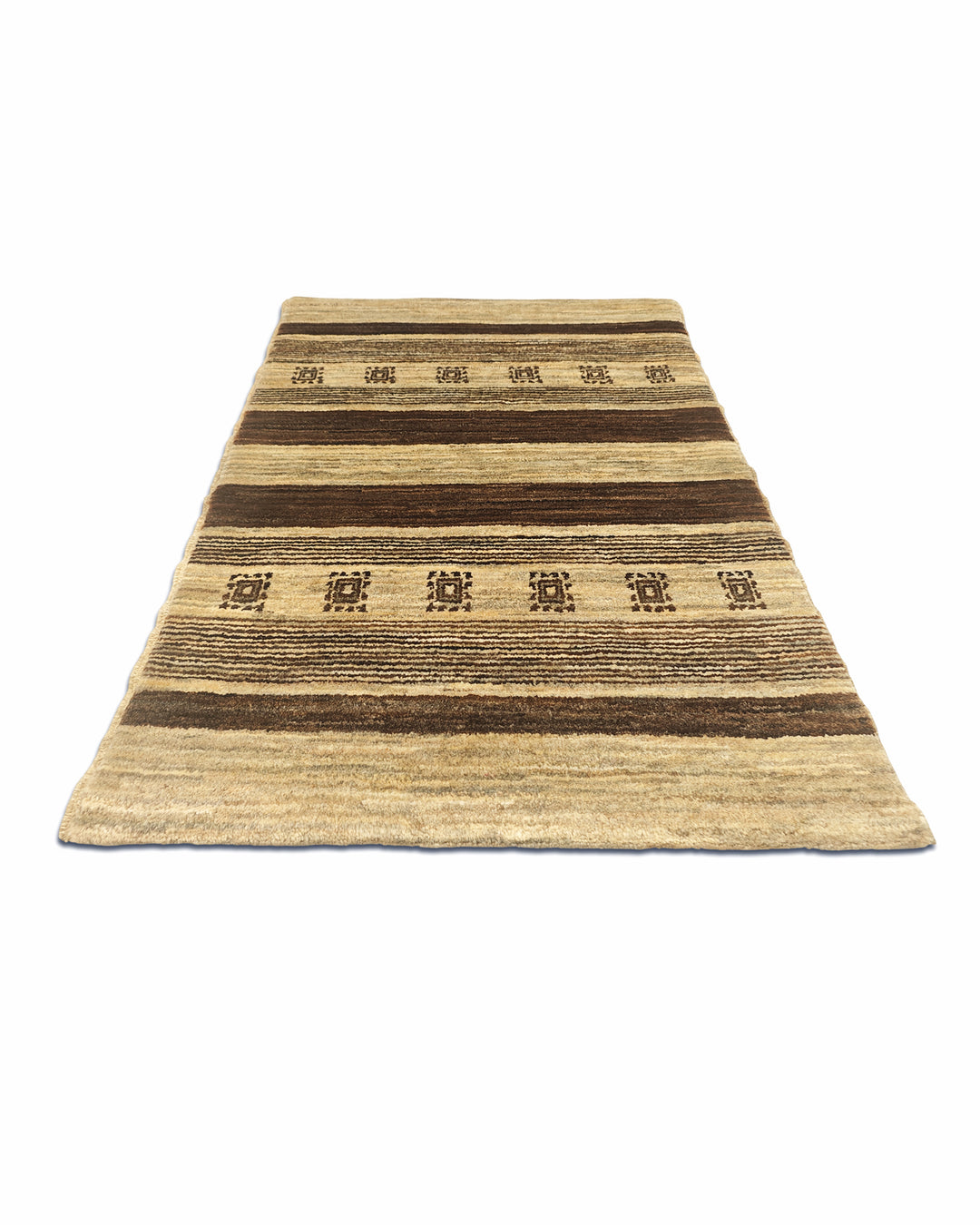 Cream &amp; Brown Stripe Gabbeh, Hand-Knotted Afghan Wool Rug