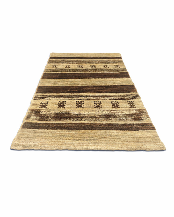Cream &amp; Brown Stripe Gabbeh, Hand-Knotted Afghan Wool Rug