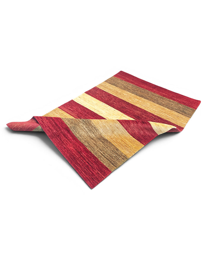Crimson &amp; Gold Stripe Gabbeh, Hand-Knotted Afghan Wool Rug
