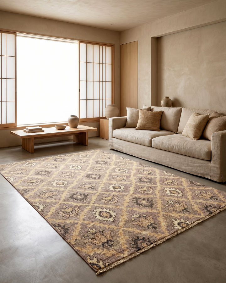 Wisteria Trellis Gabbeh, Hand-Knotted Afghan Wool &amp; Silk Rug