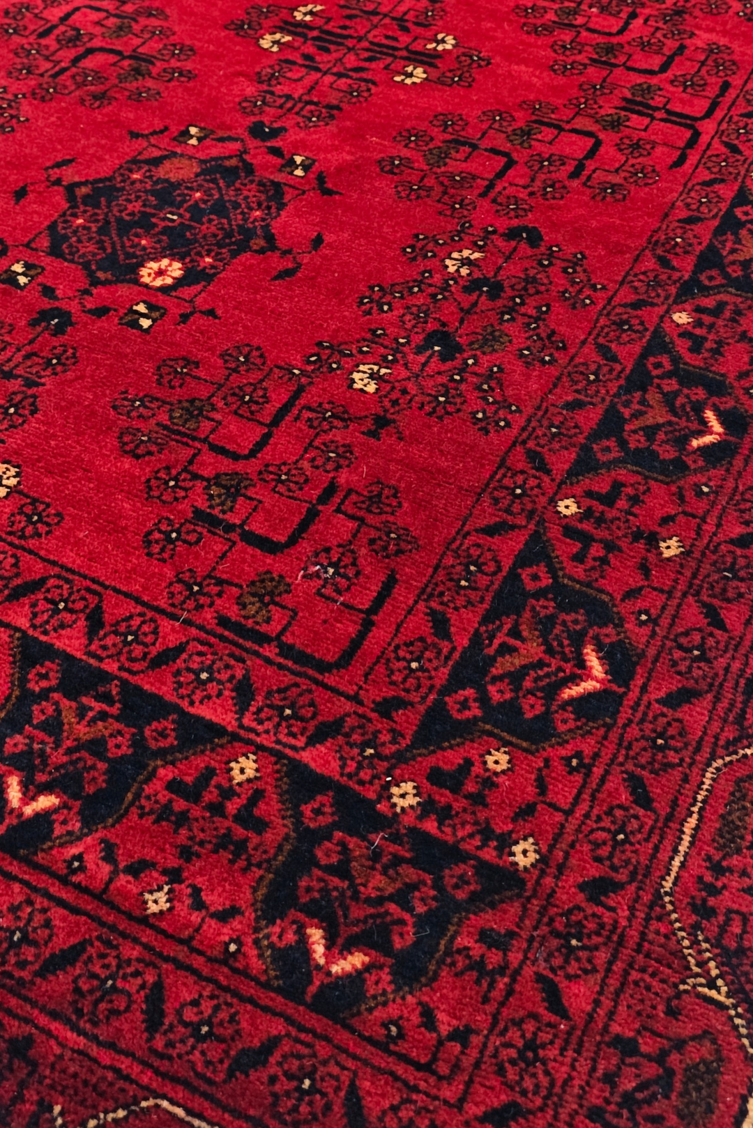 Crimson and Black Khan Muhammadi Runner, Hand-Knotted Wool