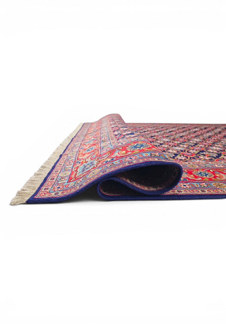 Navy Mahi Persian Sabzevar, Hand-Knotted Wool Rug